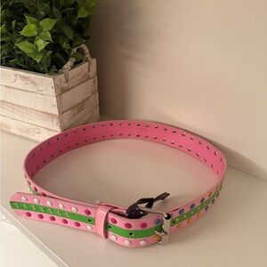Leather Women’s Multicolor Pink, Green, Blue, Yellow  & White Studded Belt M